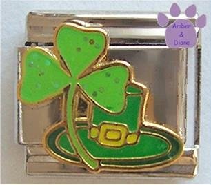 Lucky Irish Shamrock and Leprechaun Hat Italian Charm