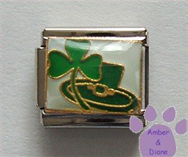 Lucky Irish Shamrock and Leprechaun Hat Italian Charm on white