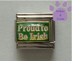 Proud to Be Irish Italian Charm on a Green glitter background