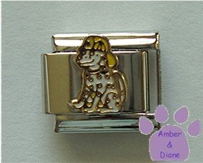 Dalmatian Fire Dog Italian Charm wearing a yellow fire hat