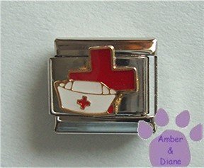 Nurse Cap Italian Charm in front of a large Red Cross