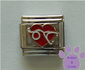 Red Heart with Stethoscope Italian Charm Love Nursing or Doctoring