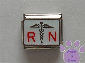 RN in Red with a Caduceus Italian Charm on white