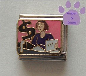Business Woman Italian Charm with Dollar $ Sign & Pink Background