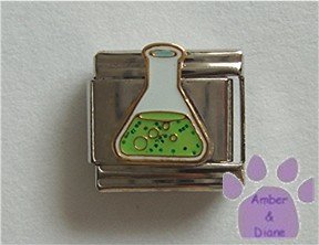 Scientific Flask Italian Charm with green glitter contents