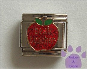 Best teacher on a Large Red Glitter Apple Italian Charm