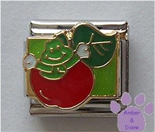 Juicy Red Apple with Worm Italian Charm for Teacher