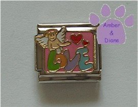 Colorful LOVE Angel Italian Charm with red hearts