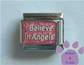 I Believe in Angels Italian Charm on pink glitter background