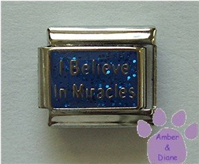 I Believe In Miracles Italian Charm on royal blue glitter