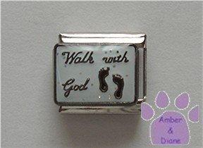 Walk with God Italian Charm with footprints on white glitter