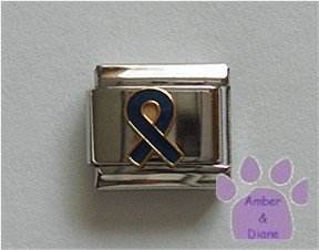 Dark Blue Ribbon Italian Charm Child Abuse Prevention and Arthritis