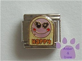 Happy Smiley Face Italian Charm on yellow glitter enamel