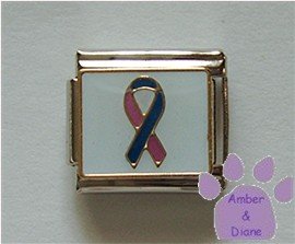 Pink and Blue Ribbon Italian Charm for Infant Loss Awareness