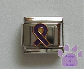 Purple Ribbon Italian Charm Domestic Violence or Animal Abuse