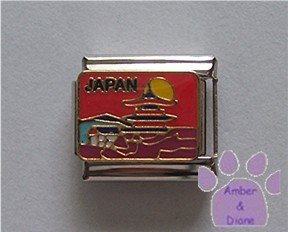 JAPAN Italian Charm on a red background with a Pagoda