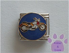 Motorcycle Italian Charm on blue disc