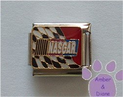 NASCAR Italian Charm with a black and white checkered flag