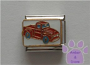 Red Pickup Truck Italian Charm on white