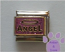 ANGEL with a Halo Italian Charm on pink-purple glitter