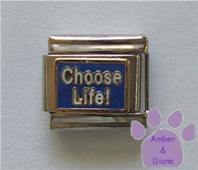 Choose Life Italian Charm white on blue enamel background