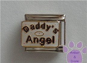 Daddy's Angel Italian Charm on white glitter with halo