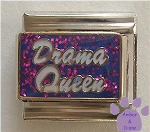 Drama Queen Italian Charm on purple glitter background