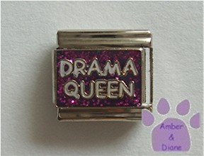 Drama Queen Italian Charm in white on purple glitter background