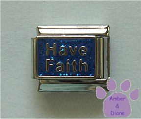 Have Faith Italian Charm on blue glitter enamel