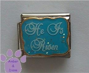 He Is Risen Italian Charm on Sky blue glitter