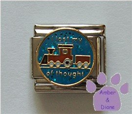 I lost my train of thought Italian Charm Train blue glitter disc