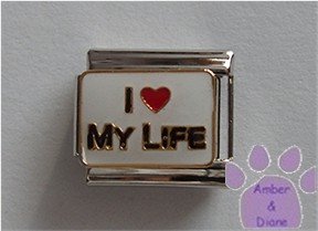 I love MY LIFE Italian Charm red heart on white enamel