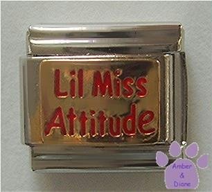 Lil Miss Attitude Italian Charm on Gold tone Background