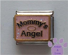 Mommy's Angel Italian Charm on pink glitter with halo