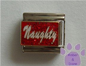 Naughty Italian Charm white lettering on Red Glitter Enamel