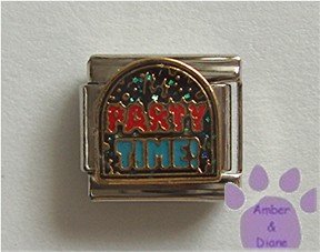 PARTY TIME Italian Charm on a blue glitter disc