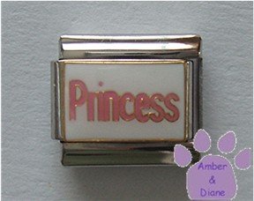 Pink "Princess" Italian Charm on white enamel background