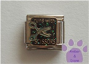 runs with SCISSORS Italian Charm blue scissors