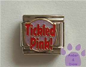 Tickled Pink Italian Charm on lavender glitter disc