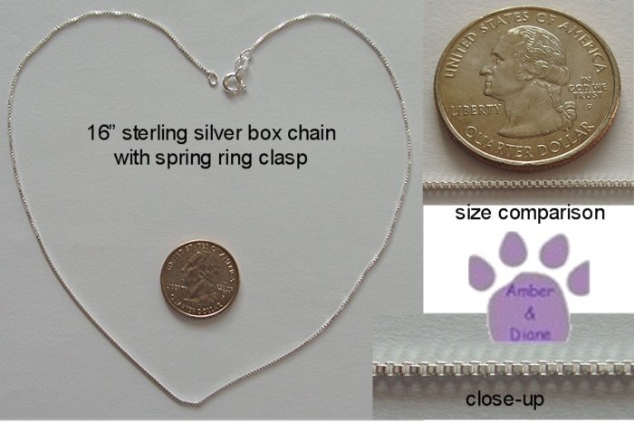 Sterling Silver Box Chain 16 inches long 1mm diameter made Italy
