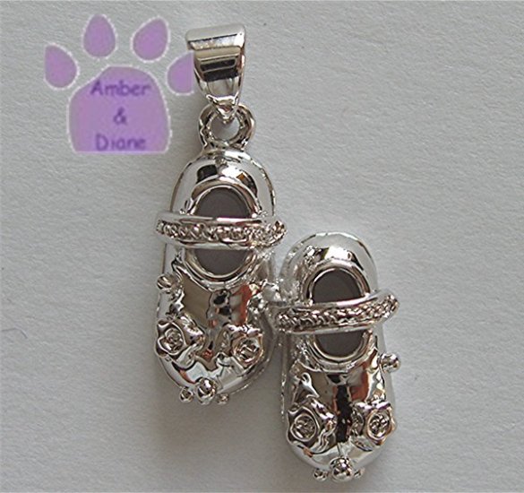 Baby Shoes Sterling Silver Pendant with clear rhinestones charm