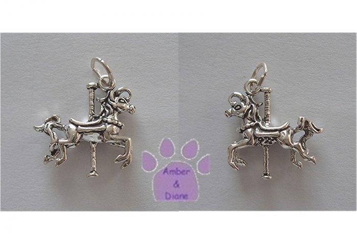 Carousel Horse Galloping Sterling Silver Pendant Charm