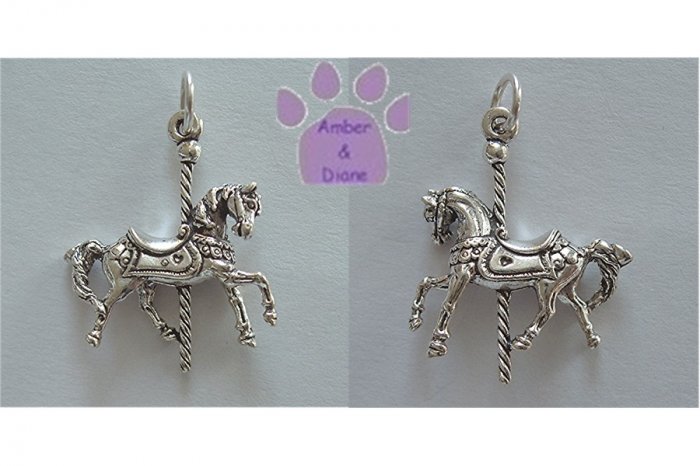 Carousel Horse Prancing Sterling Silver Pendant Charm