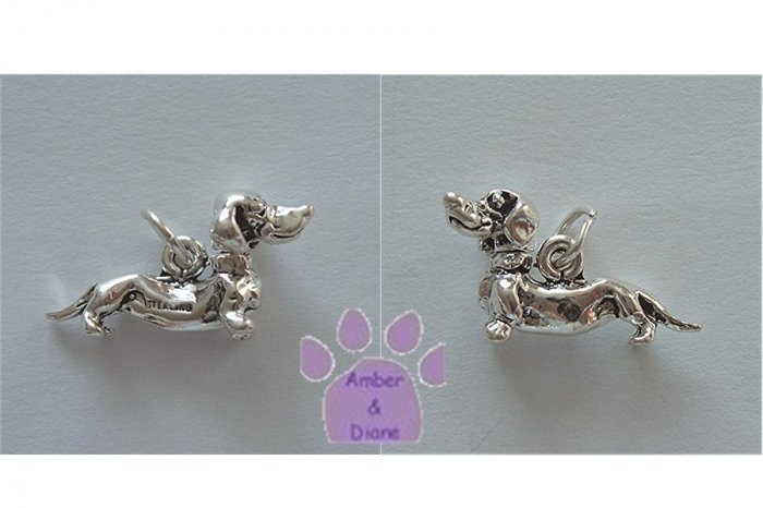 Dachshund Sterling Silver Pendant head turns charm