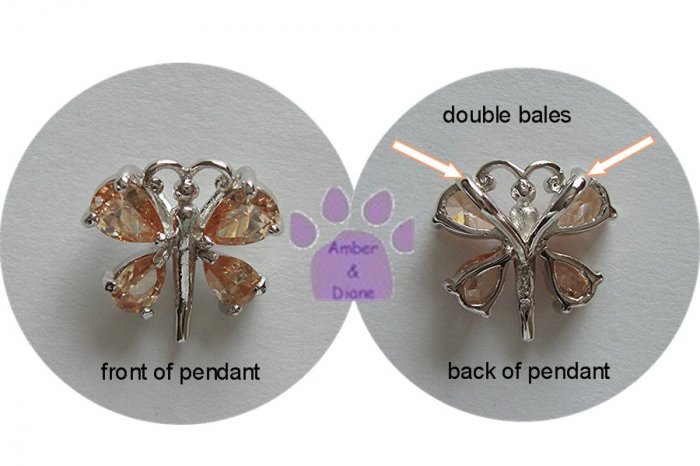 Dragonfly Sterling Silver Pendant with champagne cubic zirconium charm