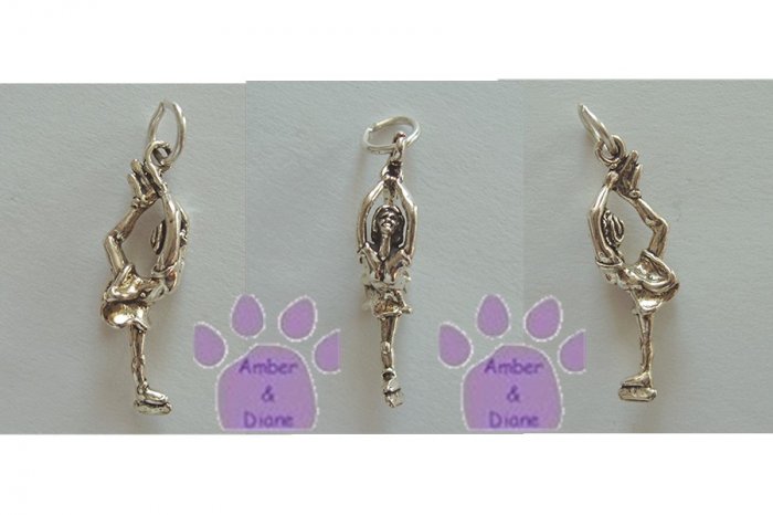 Figure Skater Sterling Silver Pendant holding one foot over her head charm