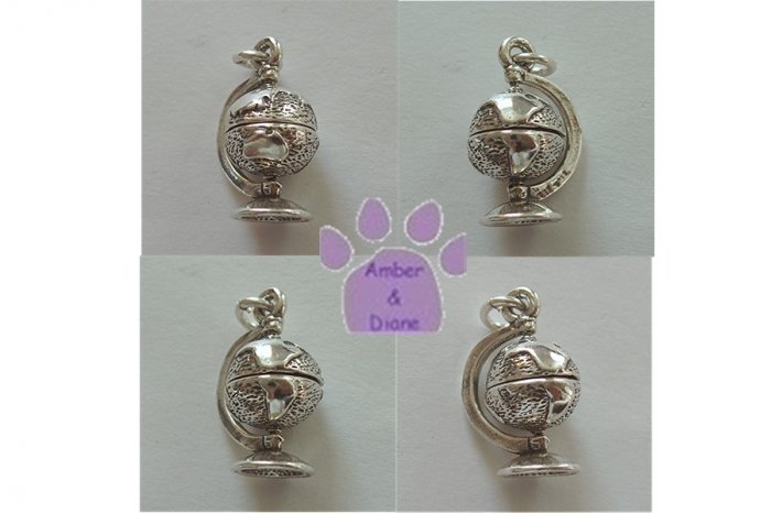 Globe on a Sterling Stand Silver Pendant globe turns charm