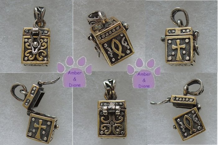 Large Two-Tone Prayer Box Sterling Silver Pendant charm