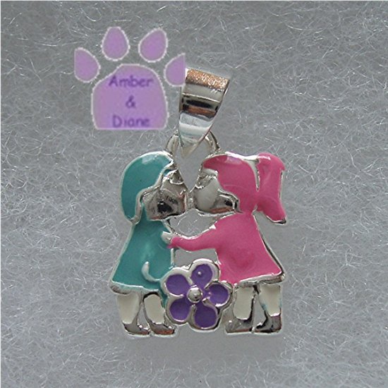 Little Boy and Girl Sterling Silver Pendant First Kiss charm