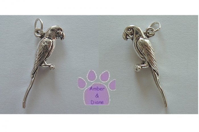 Macaw Parrot Sterling Silver Pendant head forward facing to the side charm